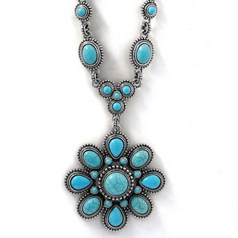 JS Jessica Simpson Turquoise Flower Pendant Necklace
