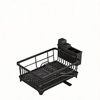 Compact Rust-Resistant Dish Rack with Utensil Holder