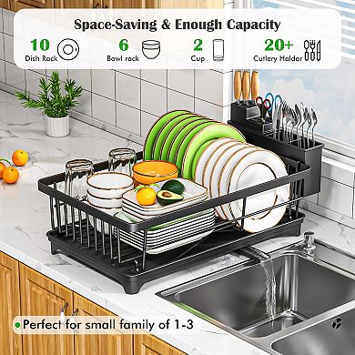 Compact Rust-Resistant Dish Rack with Utensil Holder