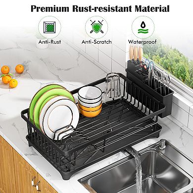 Compact Rust-Resistant Dish Rack with Utensil Holder