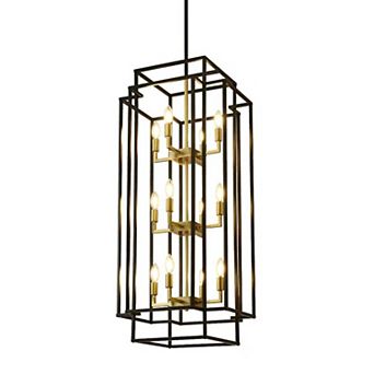Lantern Tiered Pendant Light Fixture Black and Gold Farmhouse Chandelier