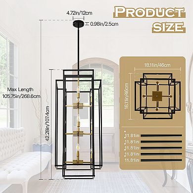 Lantern Tiered Pendant Light Fixture Black and Gold Farmhouse Chandelier