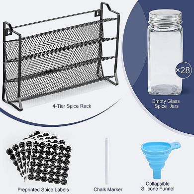 Spice Rack Organizer with Jars Funnel Labels for Kitchen Pantry 4-tier