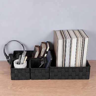 Woven Strap Storage Baskets Set with Steel Frame, set of 4