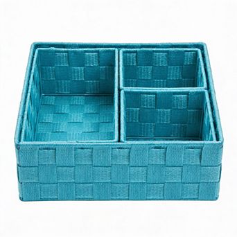 Woven Strap Storage Baskets Set with Steel Frame, set of 4