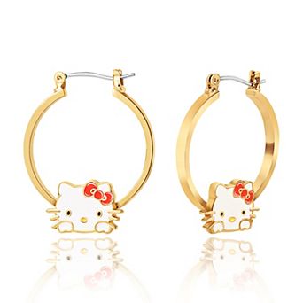Sanrio Hello Kitty Flash Gold Plated Hoop Earrings, Officially Licensed - Gold