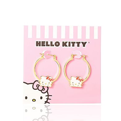 Sanrio Hello Kitty Flash Gold Plated Hoop Earrings, Officially Licensed - Gold