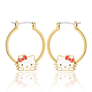 Sanrio Hello Kitty Flash Gold Plated Hoop Earrings, Officially Licensed - Gold