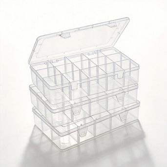 3 pack 15-Grid Plastic Organizer Box with Dividers for Crafts