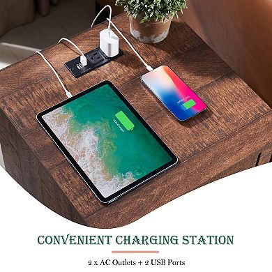 18in Farmhouse Nightstand Charging Station 2 drawers Open Shelf