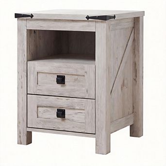 18 in Farmhouse Nightstand Charging Station 2 drawers Open Shelf