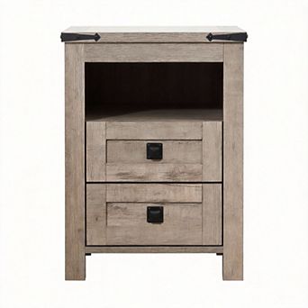 18 in Farmhouse Nightstand Charging Station 2 drawers Open Shelf