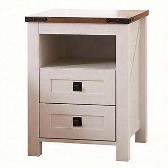 18 in Farmhouse Nightstand Charging Station 2 drawers Open Shelf
