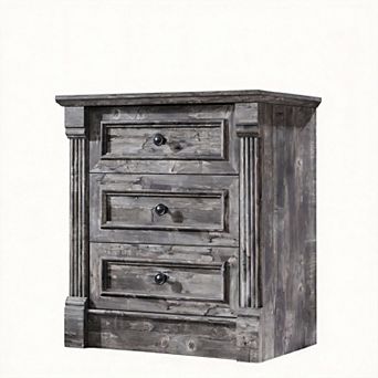 26" Tall Farmhouse Nightstand Charging Station Roman Column 3-Drawer End Table