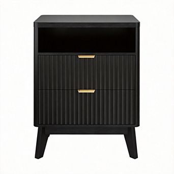 19.7" Fluted Nightstand Charging Station 2-Drawer Bedside Table