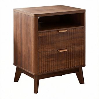 19.7" Fluted Nightstand Charging Station 2-Drawer Bedside Table