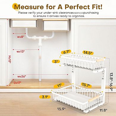 Under Sink Organizer 2 Tier Pull Out Adjustable Shelves 2pc