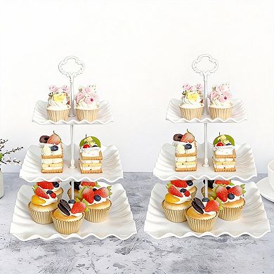 3 Tier Plastic Cupcake Stand with 3 Rectangular Trays Set of 5