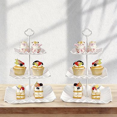 3 Tier Plastic Cupcake Stand with 3 Rectangular Trays Set of 5
