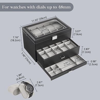 20 Slot Watch Box 3 Layer Glass Lid Drawer Organizer