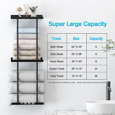 Wall-Mounted Vertical Rolled Towel Rack with Shelf