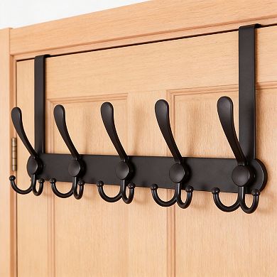 Over Door Hook Rack Stainless Steel 5-Hanger Coat Towel Purse,1 Pack
