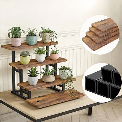 4 Tier Cupcake Display Stand Wooden Risers Metal Frame Party Tray