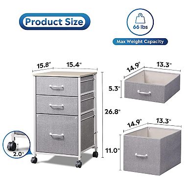 Mobile File Cabinet Rolling Printer Stand 3 Drawer Fabric Office