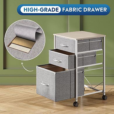 Mobile File Cabinet Rolling Printer Stand 3 Drawer Fabric Office