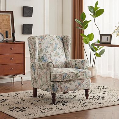Floral-Upholstered High-Back Accent Chair