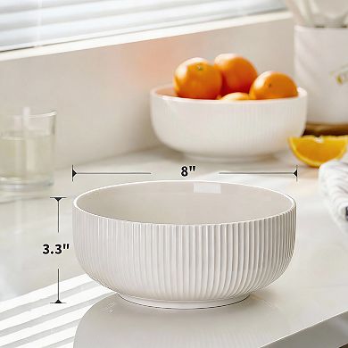 2 Pack white salad bowls, 60-ounce capacity, dishwasher safe, microwaveable, 8 x 3.3