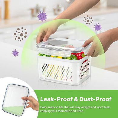 Fridge Stackable Bins Produce Containers with Airtight Lid & Colander 6pc