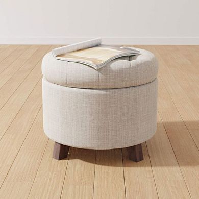 Upholstered Tufted Storage Round Footstool
