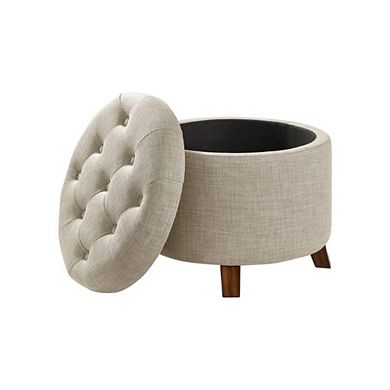 Upholstered Tufted Storage Round Footstool