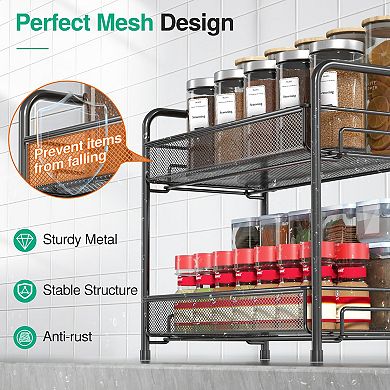 Spice Rack Organizer 2-Tier Foldable Metal Guardrail Mesh
