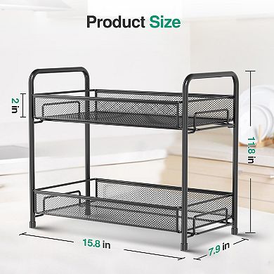 Spice Rack Organizer 2-Tier Foldable Metal Guardrail Mesh