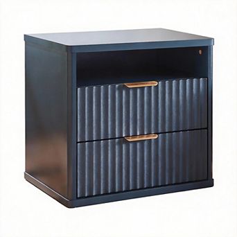 23" Fluted Nightstand Charging Station Farmhouse Bedside Cabinet 2 Drawers