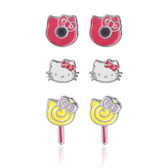 Sanrio Hello Kitty Stud Earrings Set, 3 Pairs, Officially Licensed