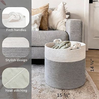 Cotton Rope Basket 15×14" Soft Handles Nursery Laundry Blanket, 42L