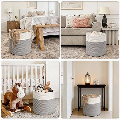 Cotton Rope Basket 15×14" Soft Handles Nursery Laundry Blanket, 42L