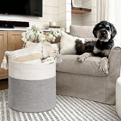 Cotton Rope Basket 15×14" Soft Handles Nursery Laundry Blanket, 42L