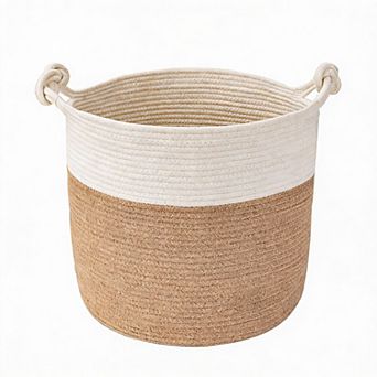 Cotton Rope Basket 15×14" Soft Handles Nursery Laundry Blanket, 42L