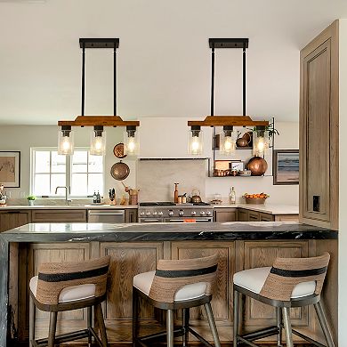 Farmhouse Chandelier Rustic Kitchen Island Light with Clear Glass shades