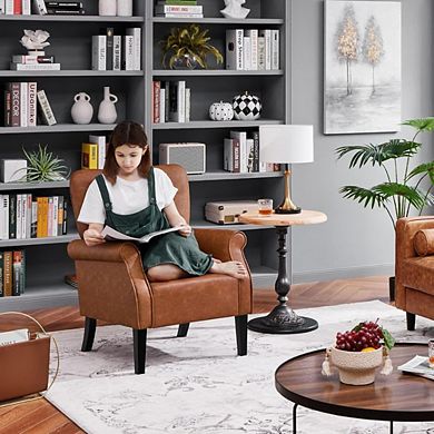 Mid-Century PU-Leather Accent Chair