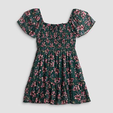 Juniors' Rewind Flutter Sleeve Ruffle Tie Neck Skater Dress