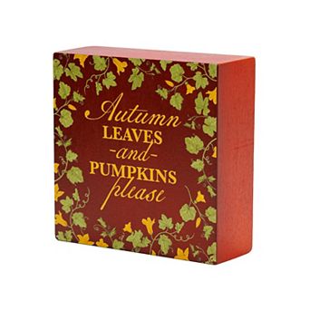 Pulsar Products Autumn Leaves Pumpkins Please Wood Block Decor