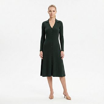 Women's Maison Tara Button-Front Sweater Knit Midi Dress