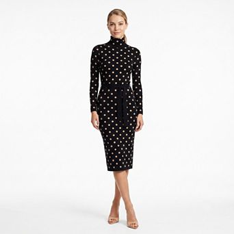 Women's Maison Tara Belted Polka Dot Turtleneck Sweater Dress