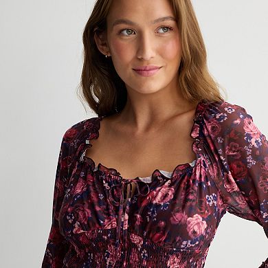 Juniors' Rewind Mesh Long Sleeve Skater Dress