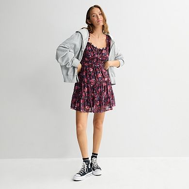 Juniors' Rewind Mesh Long Sleeve Skater Dress